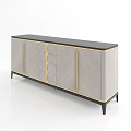 Modern TV Stand With Light Gray Panels Gold Trim And Drawer Storage Design