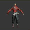 3D Eastern Style Character With Red Outfit Black Pants And Green Sash