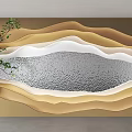 Wavy Layered Background Wall With Beige White Silver Water Like Textured Surface And Green Plant