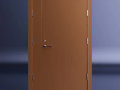 High Quality Brown Steel Fire Door With Metal Handle Lock And Reinforced Strips 3d model