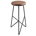 Modern Minimalist Bar Stool With Wooden Seat And Crossed Black Metal Legs
