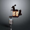 Vintage Tattoo Machine Equipment With Decorative Ink Bottles And Metal Base