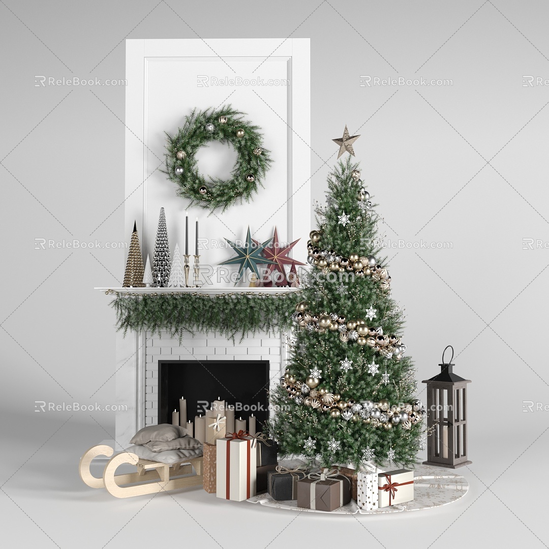 Christmas tree Christmas wreath gift box tree 3d model