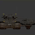 Mechanical Tank with Heavy Tread Tracks Mounted Cannons Antenna Arrays and Industrial Metal Texture