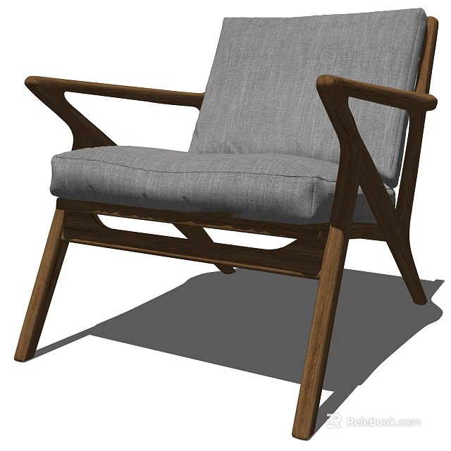 Elegant Modern Wooden Frame Armchair with Gray Cushion and Comfortable Design 3d model 