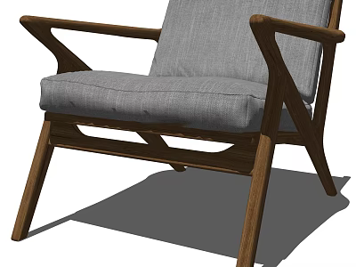 Elegant Modern Wooden Frame Armchair with Gray Cushion and Comfortable Design 3d model