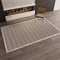 Square Rug With Grid Pattern On Wooden Floor Near Chair And Fireplace