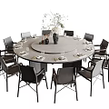 Modern Round Dining Table Set with Black Chairs Tableware and Decorative Vase 3d model