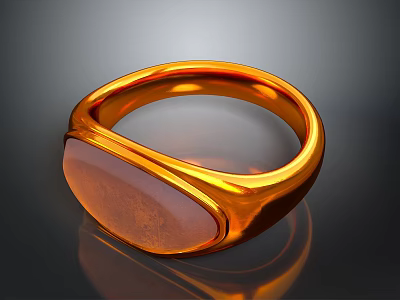 Golden Ring With Oval Orange Smooth Stone For Daily Accessory 3d model