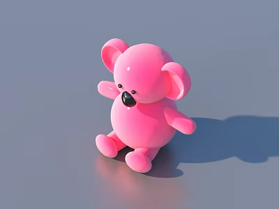 Cute Pink Koala Doll with Big Ears and Black Nose Sitting on Gray Surface 3d model