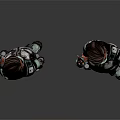 Two 3D Character Models In Torn Armor With Gear From Front And Back Angles