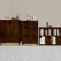 Rustic Wooden Entryway Cabinet And Sideboard With Storage Drawers Books Decorative Lamps And Candlesticks