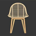 Light Colored Rattan Leisure Chair With Curved Backrest And Slender Legs