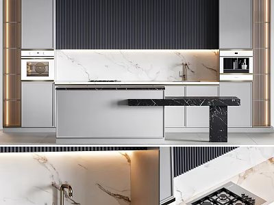 Luxurious Modern Kitchen With Sleek Cabinets Marble Countertop And Gold Accents 3d model