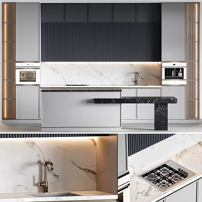 Luxurious Modern Kitchen With Sleek Cabinets Marble Countertop And Gold Accents 3d model
