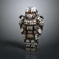 Sci Fi Armored Mechanical Character With Orange Eyes And Metallic Armor 3d model
