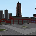 Ancient Chinese Architecture Complex With Traditional Pagoda Courtyards Greenery And Water Area