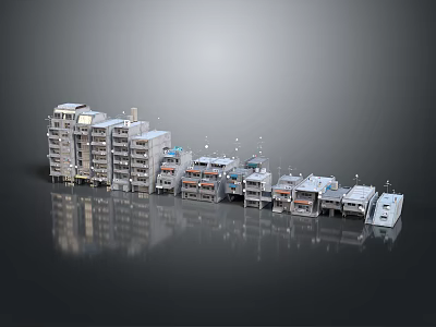 Modern Multi Story Residential Buildings Row Exterior With Balconies And Windows 3d model