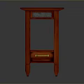 Modern Wooden Stool With Red Finish Drawer And Lower Shelf Design