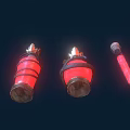 Ornate Glass Bottles With Red Liquid Metal Crown Tops And Wrapped Straps