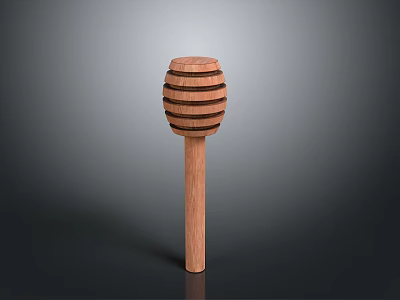 Natural Wooden Honey Dipper Tool With Striped Pattern And Long Handle 3d model