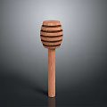Natural Wooden Honey Dipper Tool With Striped Pattern And Long Handle