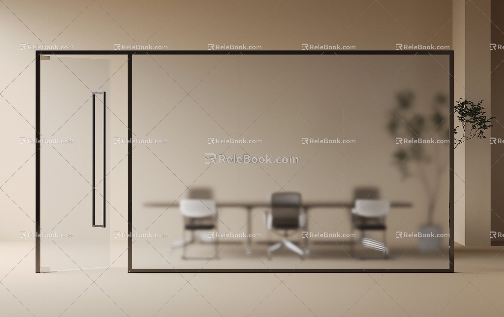 Office glass partition glass door 3d model