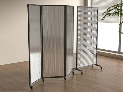 Modern Room Dividers With Transparent And Striped Panels On Rolling Wheels 3d model