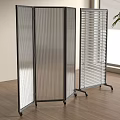 Modern Room Dividers With Transparent And Striped Panels On Rolling Wheels
