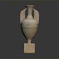 Intricate Handled Vase Shaped Stone Sculptural Carving With Square Base And Decorative Patterns