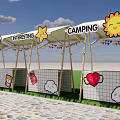 Camping Site With Bamboo Shelter Sun Star Bee Cloud Heart Decorations And Pebble Path