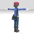 Game Movie Character in Blue Jacket Pants Red Cap Goggles Backpack Arms Outstretched