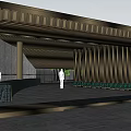Modern Entrance Gate Design With Marble Walls Canopy And Green Plants
