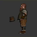 Man With Red Hair And Beard Wearing Gray Tunic Brown Pants And Wooden Barrel