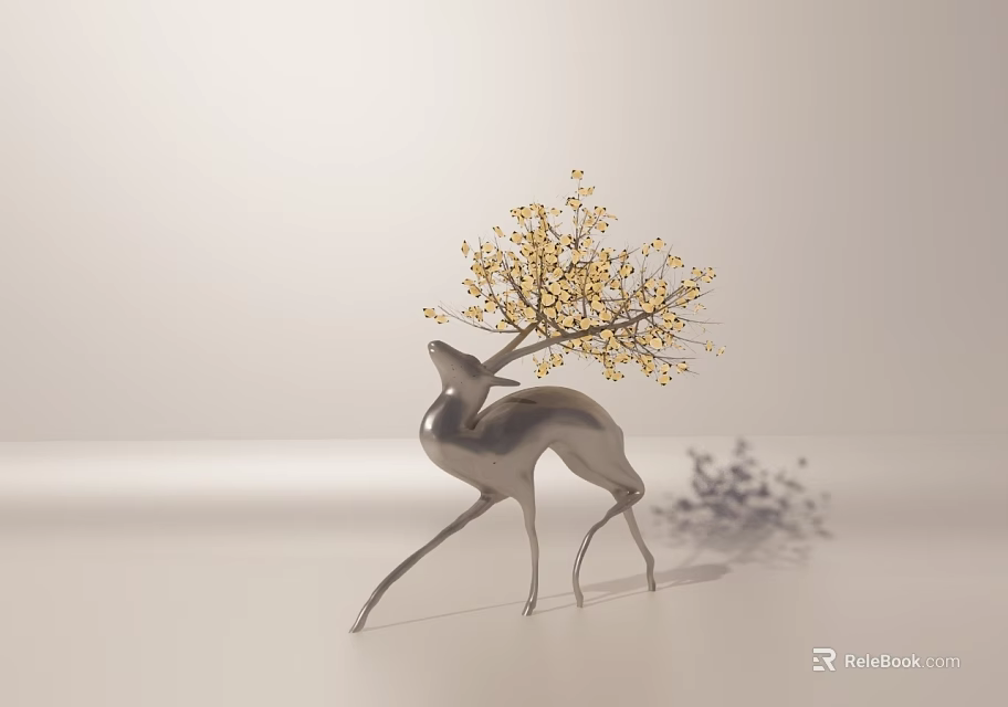 Elegant Silver Deer Sculpture With Golden Antler Decorations Artistic Carving Work 3d model 
