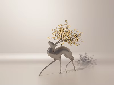 Elegant Silver Deer Sculpture With Golden Antler Decorations Artistic Carving Work 3d model