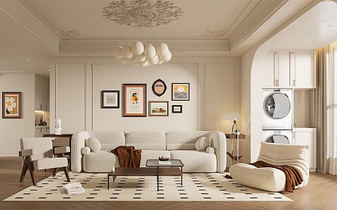 Cream wind living room 3d model