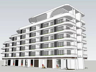 Modern Multi Storey Building Exterior Design With Balconies Ground Floor Shops And Large Windows 3d model
