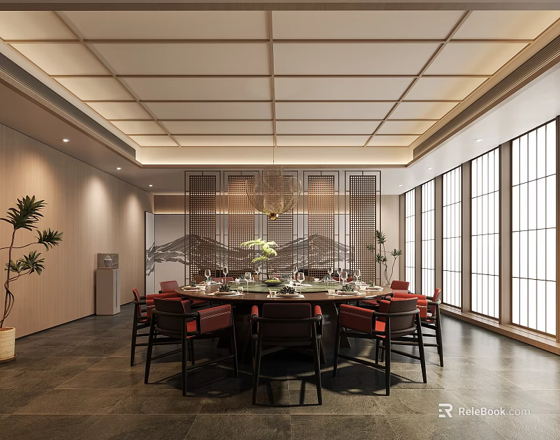 Private Dining Room Interior With Round Table And Traditional Decor 3d model