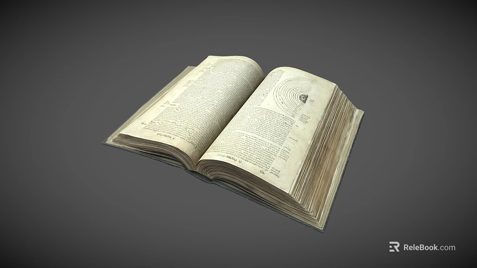 Open Old Book With Yellowed Pages And Vintage Text Illustrations On 3d model 