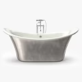 Sleek Freestanding Bathtub With Metallic Finish And Modern Faucet Design Details