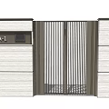 Modern Entrance Gate With Vertical Metal Slats And A1 Signage On Wooden Panel