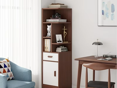 Modern Wooden White Bookcase With Shelves Books Camera And Decorative Items In Home Office 3d model