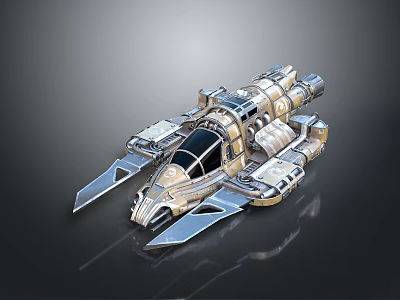 Futuristic Sci-Fi Spaceship 3D Model With Metallic Texture And Sharp Engines 3d model