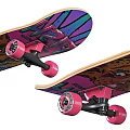 Colorful Graphic Skateboard With Black Deck FISH Logo And Complete Wheels