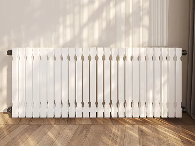 White Radiator In Well Lit Room With Wooden Floor 3d model