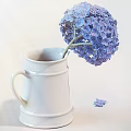 White Marble Pattern Ceramic Pitcher With Fresh Blue Hydrangea Blooms 3d model