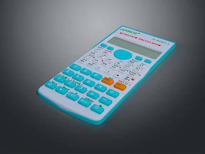 Blue And White Scientific Calculator With Clear Display Screen And Numeric Buttons 3d model