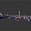 3D Aerial View of Historic Town with Dense Architecture and Central Plaza