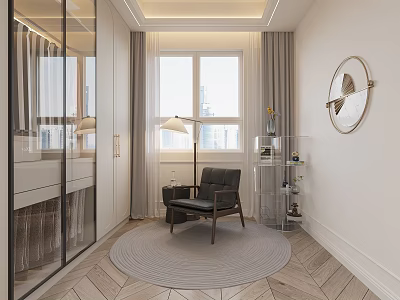Modern Cloakroom Interior With Chair Round Rug And Floor Lamp 3d model